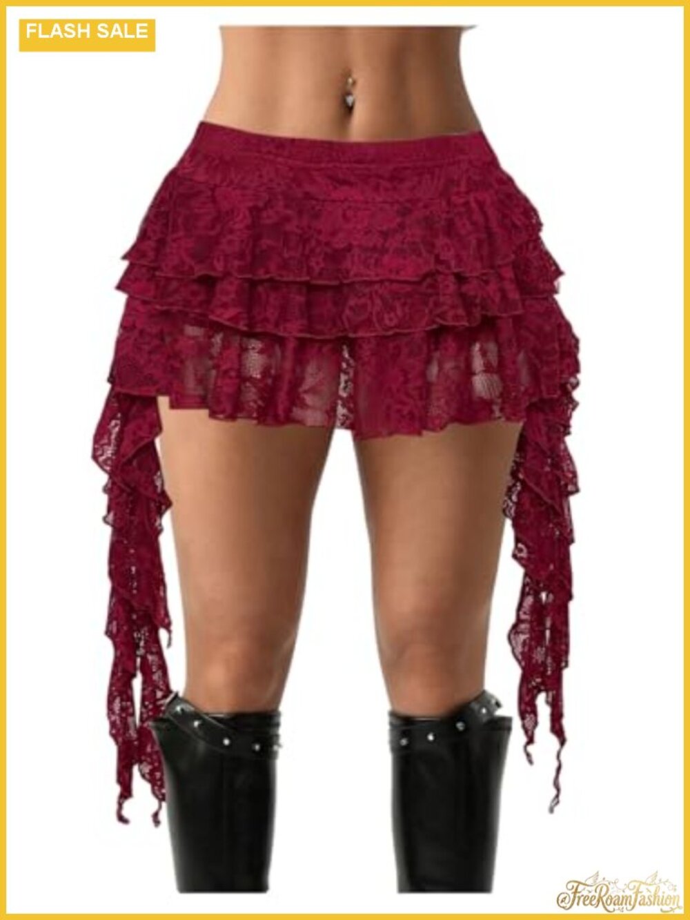 Y2k Boho Lace Ruffle Mini Skirt Asymmetrical Concert Outfit
